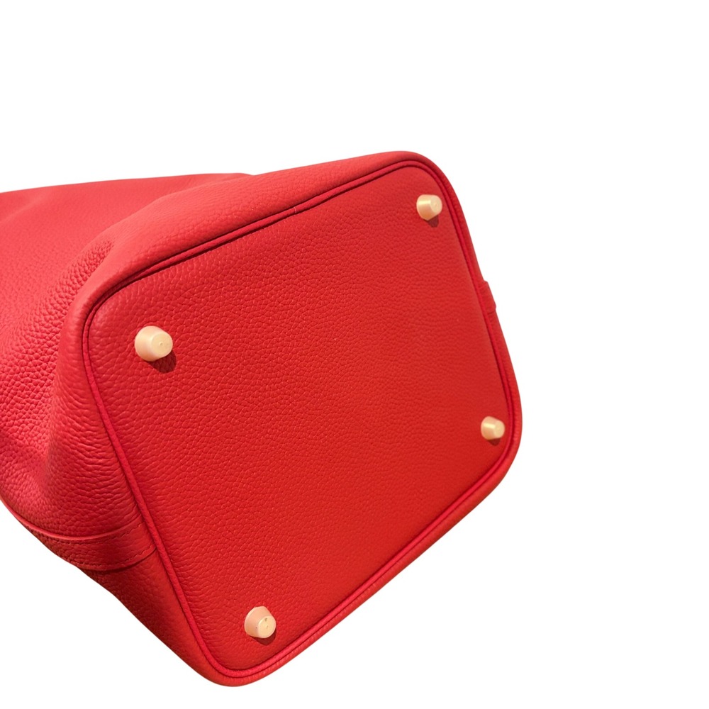 SADI Artisanal Leatherware Red Pebbled Leather Bucket Bag Tote with Scarf Charm - Picture 4 of 6